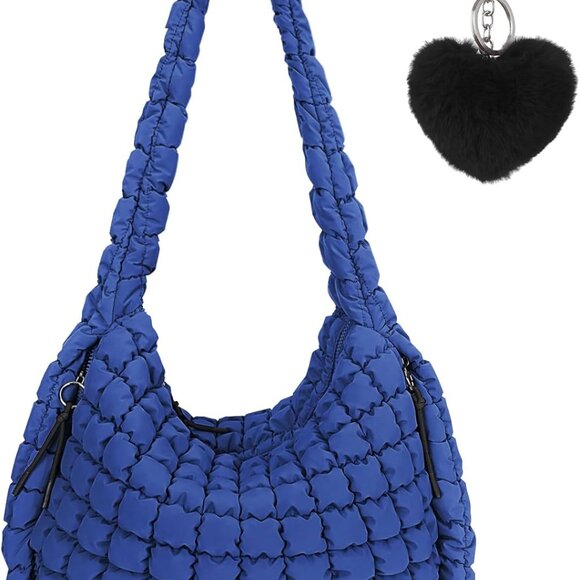 Royal Blue Large Quilted Puffer Tote Crossbody Bag for Women Stylish Organizer - Picture 1 of 6